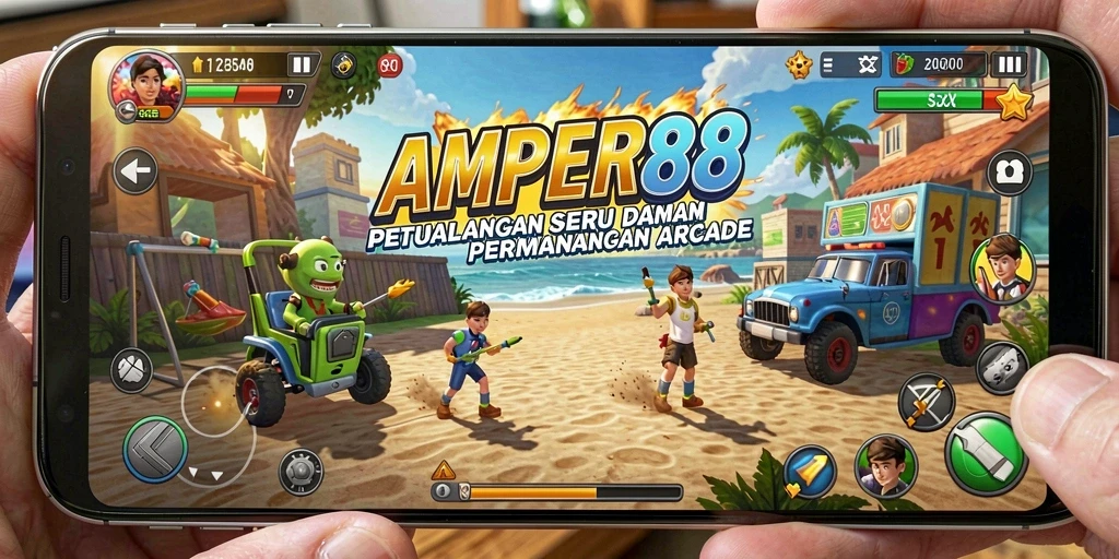 Tampilan gameplay seru dari AMPER88 saat menghadapi rintangan arcade.