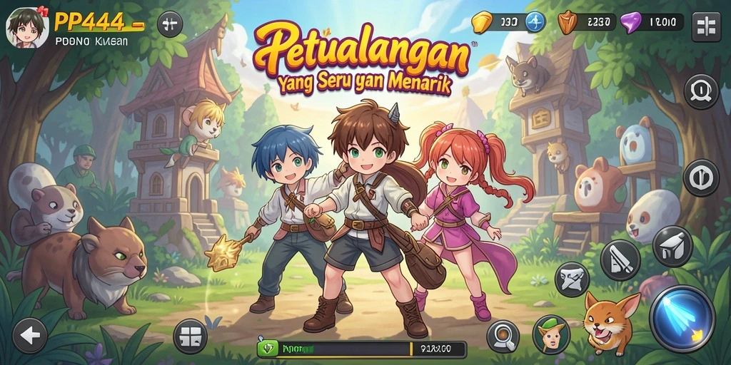 Tampilan gameplay PP444 yang penuh warna dan menarik.