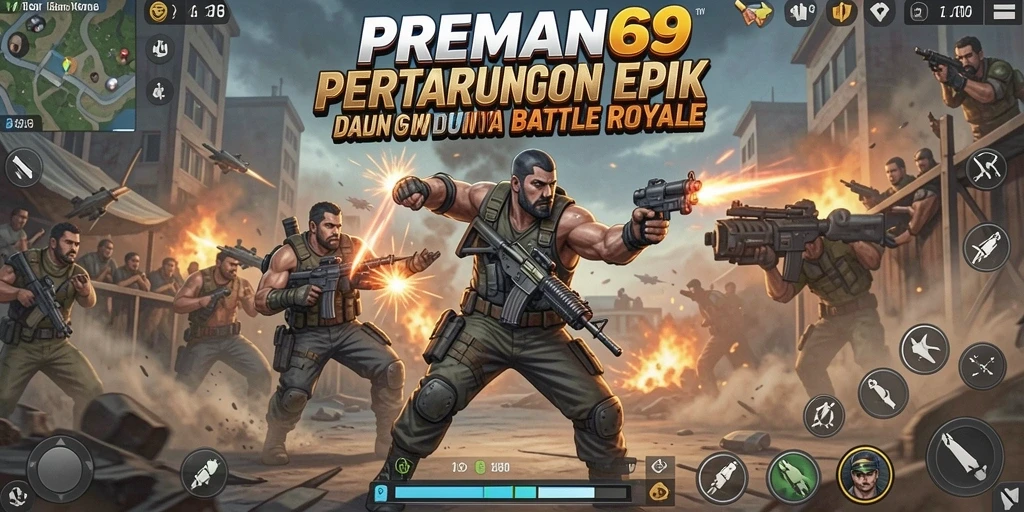 Tampilan gameplay mendebarkan dalam PREMAN69 Battle Royale.